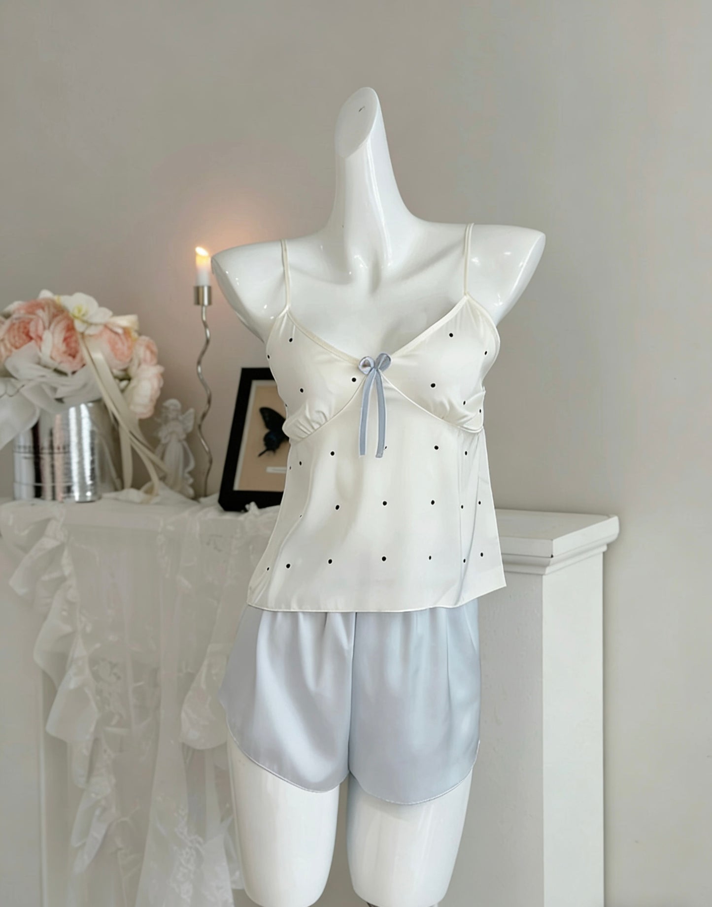 Ice Silk Polka Dot Pajama Set – Women’s Summer Cami & Shorts Sleepwear