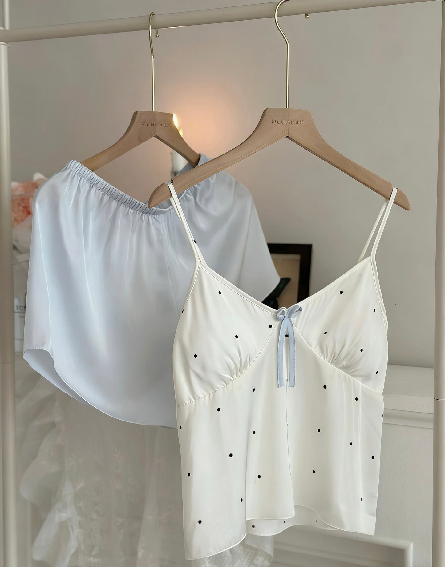 Ice Silk Polka Dot Pajama Set – Women’s Summer Cami & Shorts Sleepwear