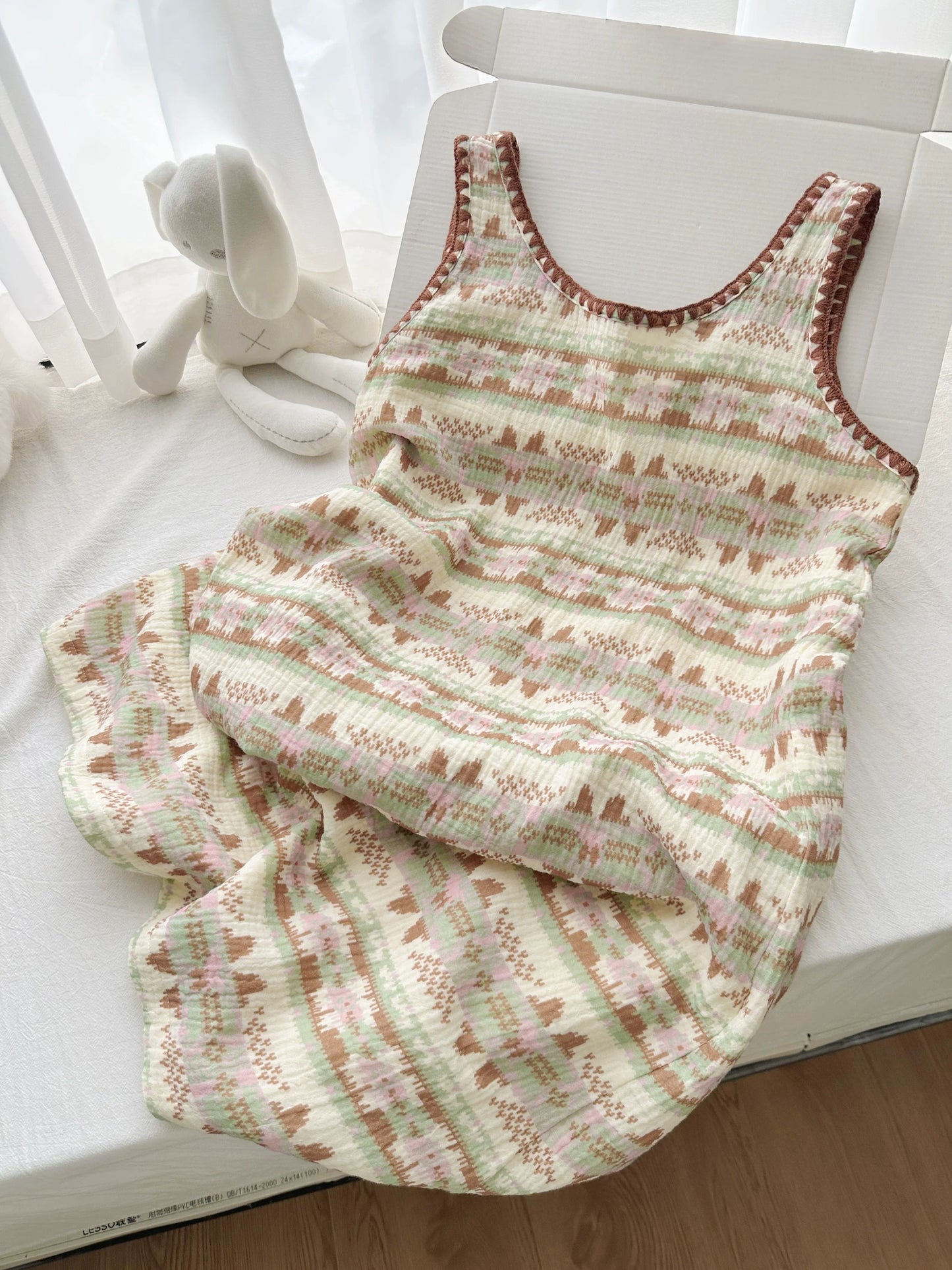 Fair Isle Print Cotton Sleeveless Nightgown & Shorts Set – Boho Lounge Sleepwear