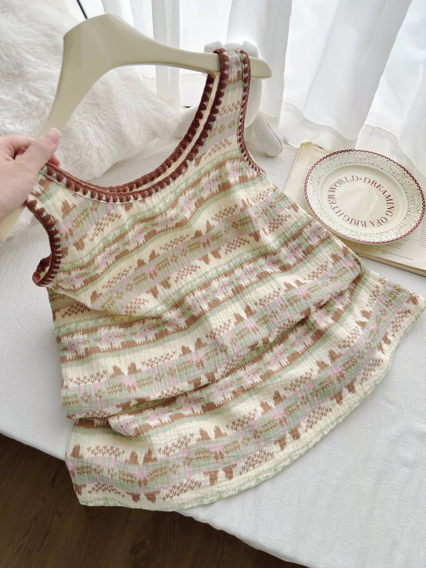 Fair Isle Print Cotton Sleeveless Nightgown & Shorts Set – Boho Lounge Sleepwear