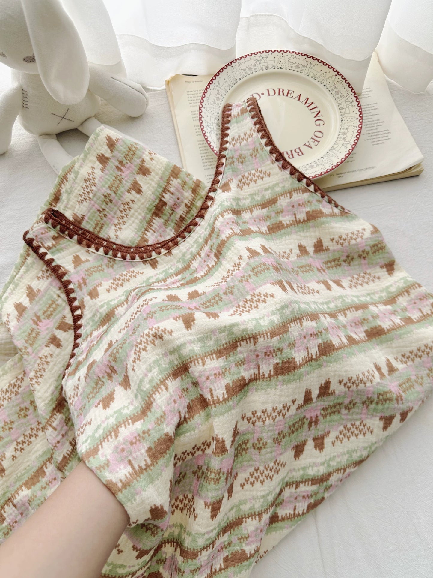 Fair Isle Print Cotton Sleeveless Nightgown & Shorts Set – Boho Lounge Sleepwear