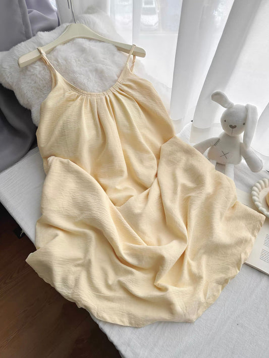 Yellow Spaghetti Strap Pajama Set – Flowy Cami Top & Shorts in Cream