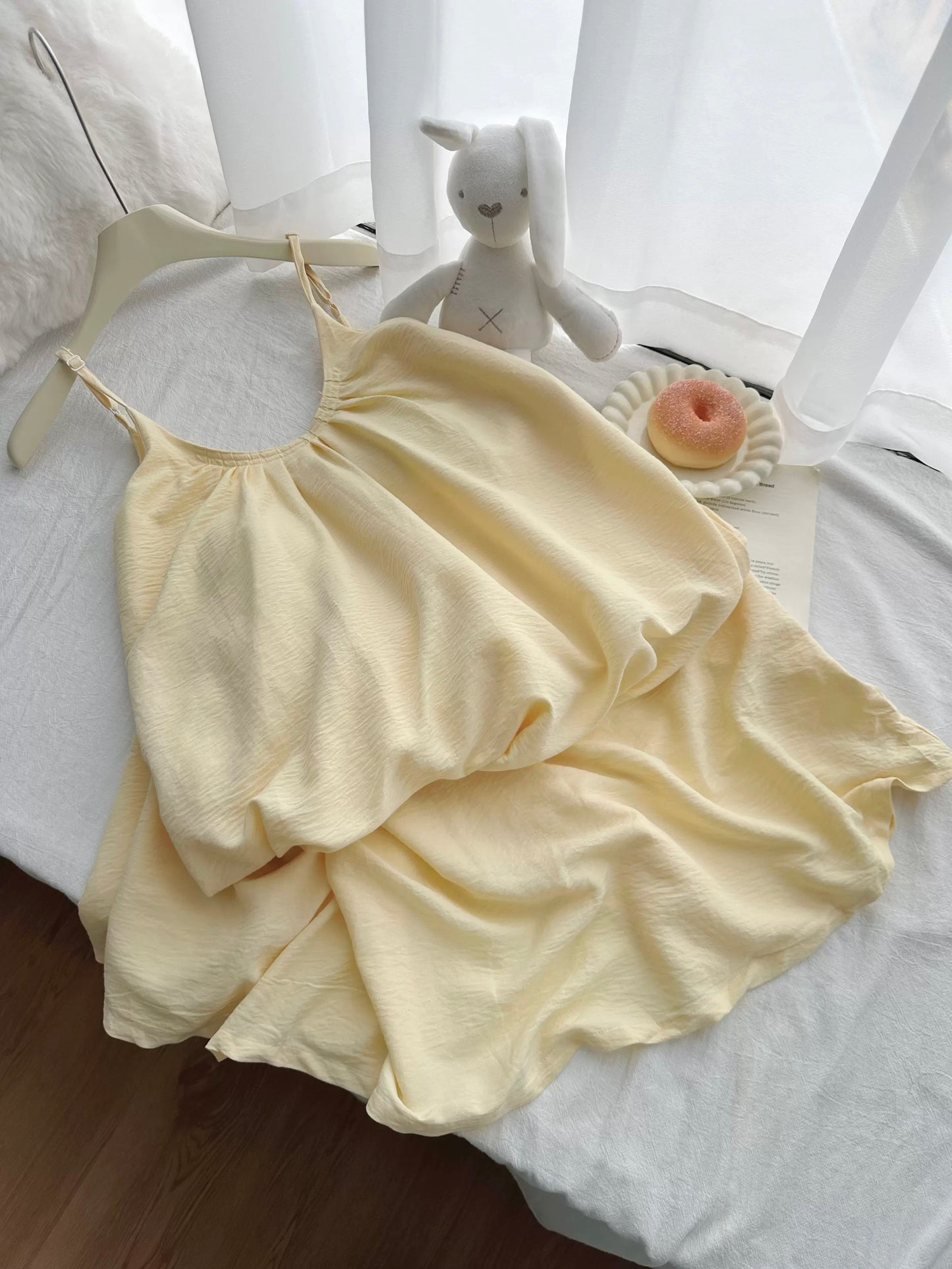 Yellow Spaghetti Strap Pajama Set – Flowy Cami Top & Shorts in Cream
