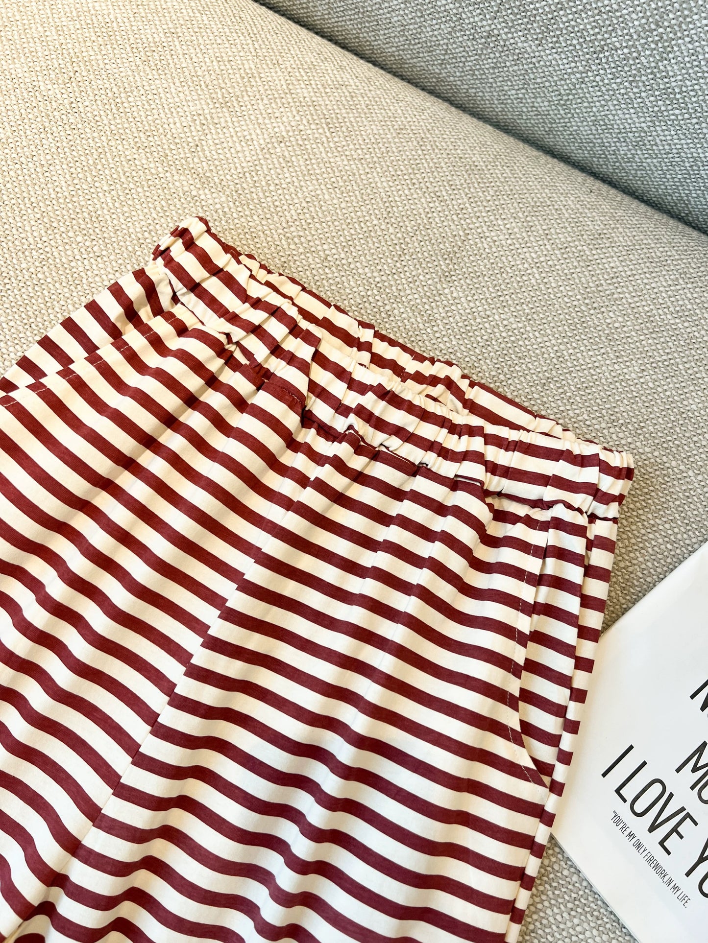 Grumpy Black Cat Stripe Pajama Set – Raglan Long Sleeve Top & Pants in Red & Cream