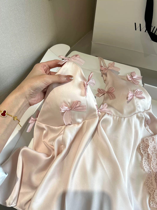 Sweet Bow-Knot Satin Pajama Set - Silky Ice Silk Cami & Shorts Loungewear