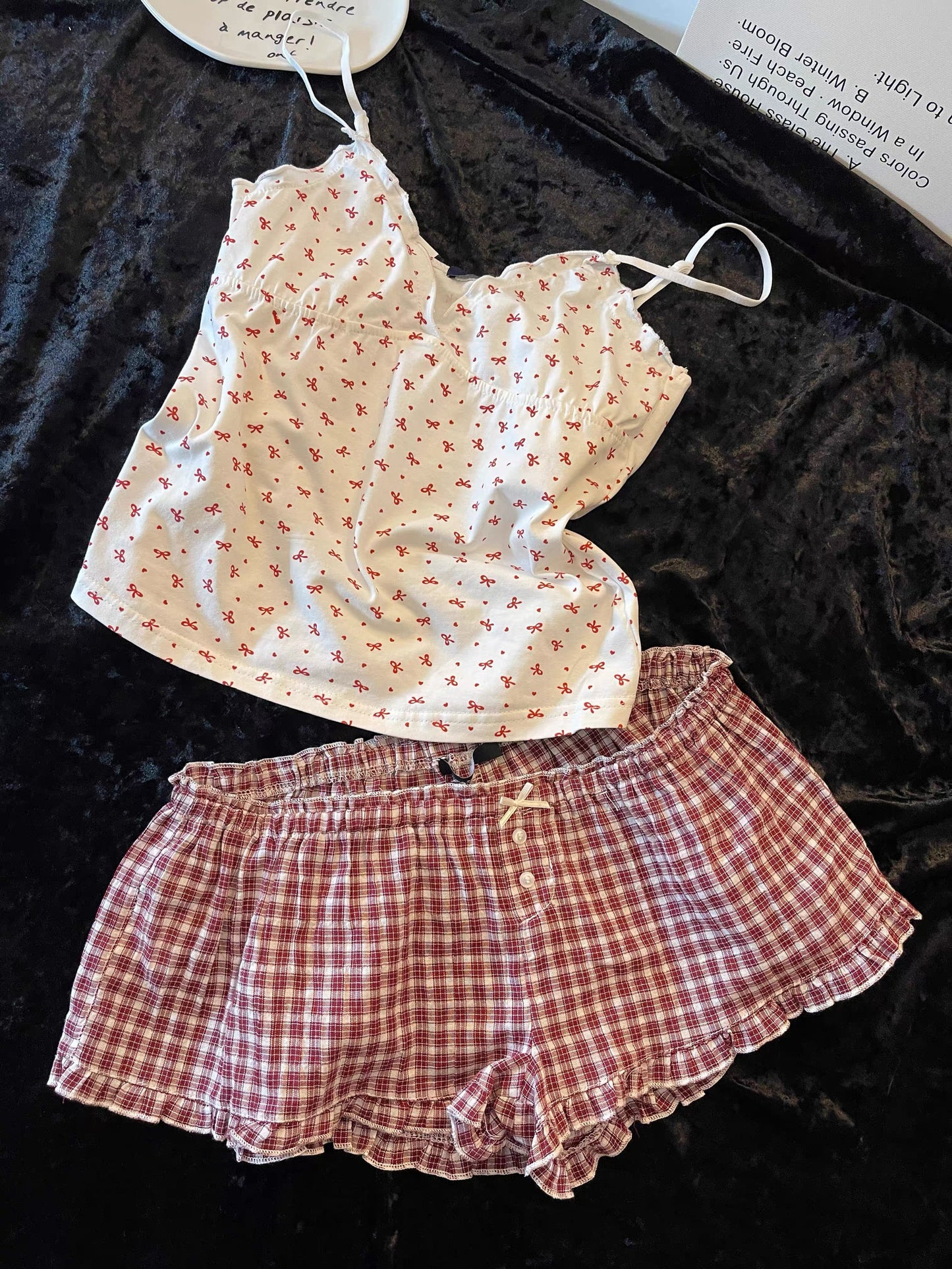 Retro Polka Dot Lace Cami & Shorts Pajama Set