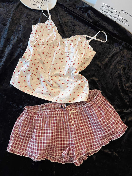 Retro Polka Dot Lace Cami & Shorts Pajama Set
