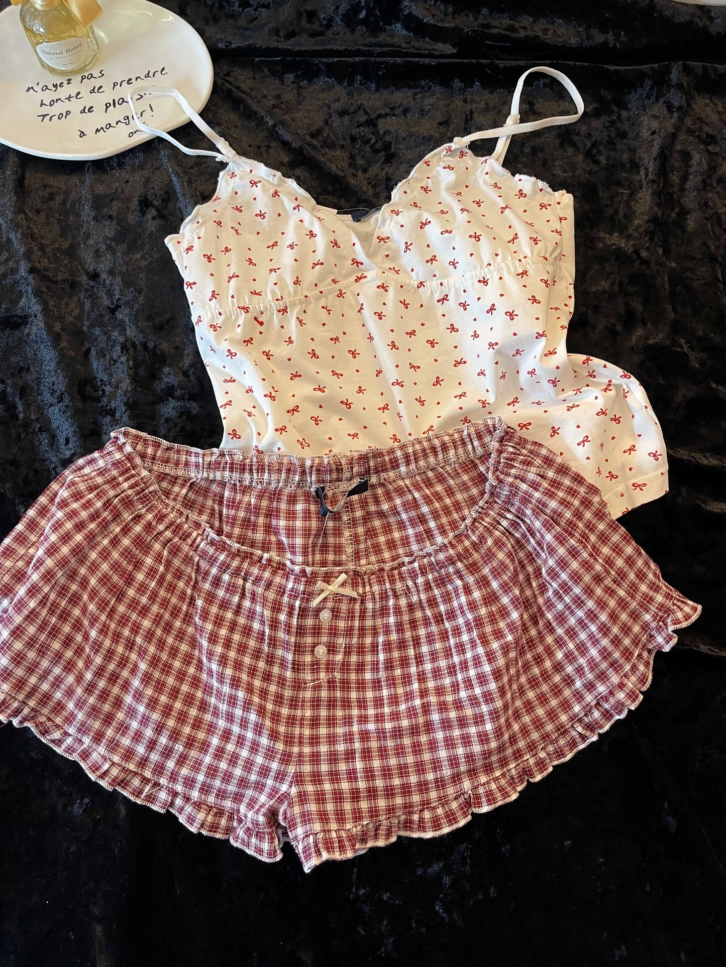 Retro Polka Dot Lace Cami & Shorts Pajama Set