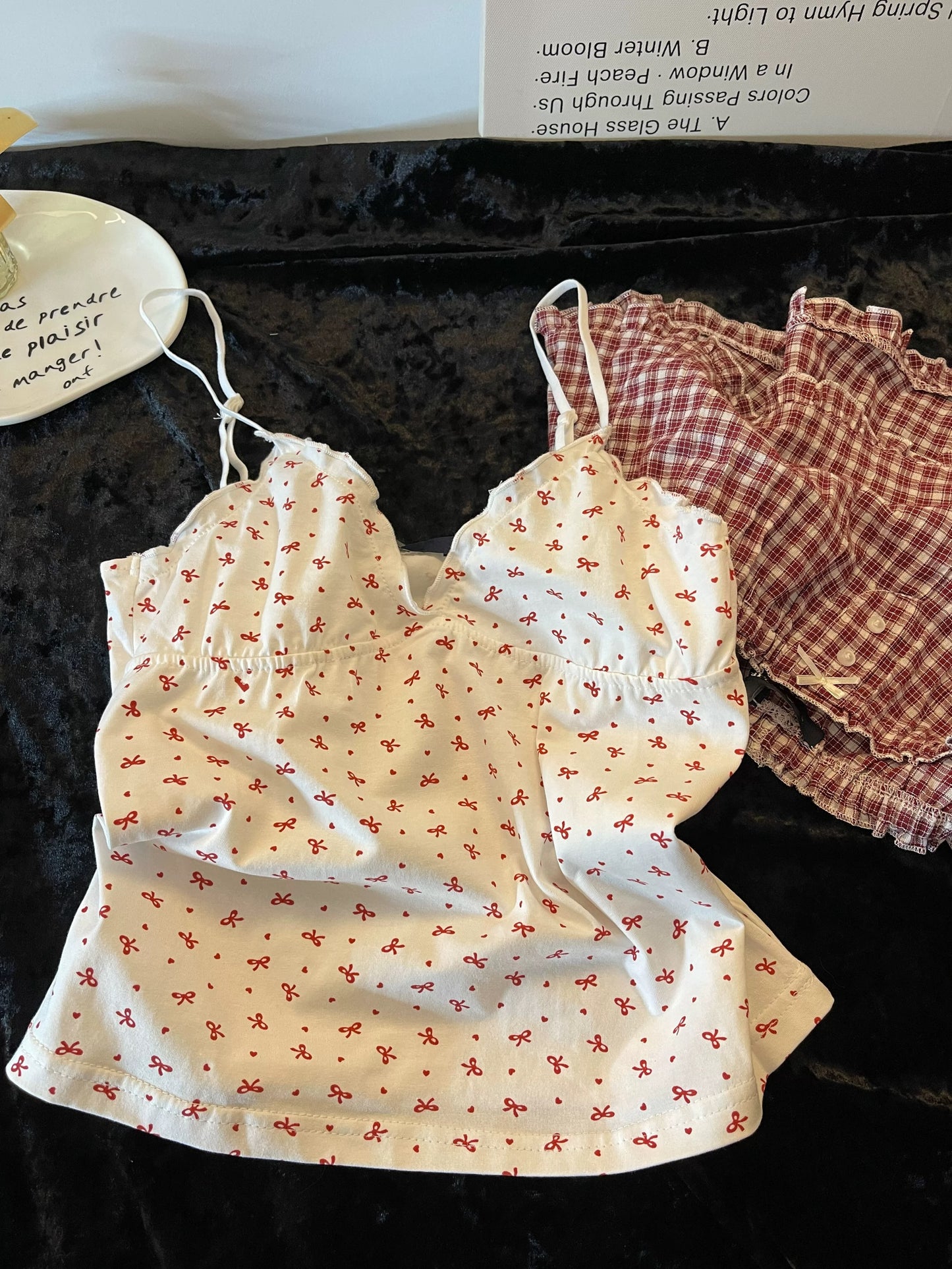 Retro Polka Dot Lace Cami & Shorts Pajama Set