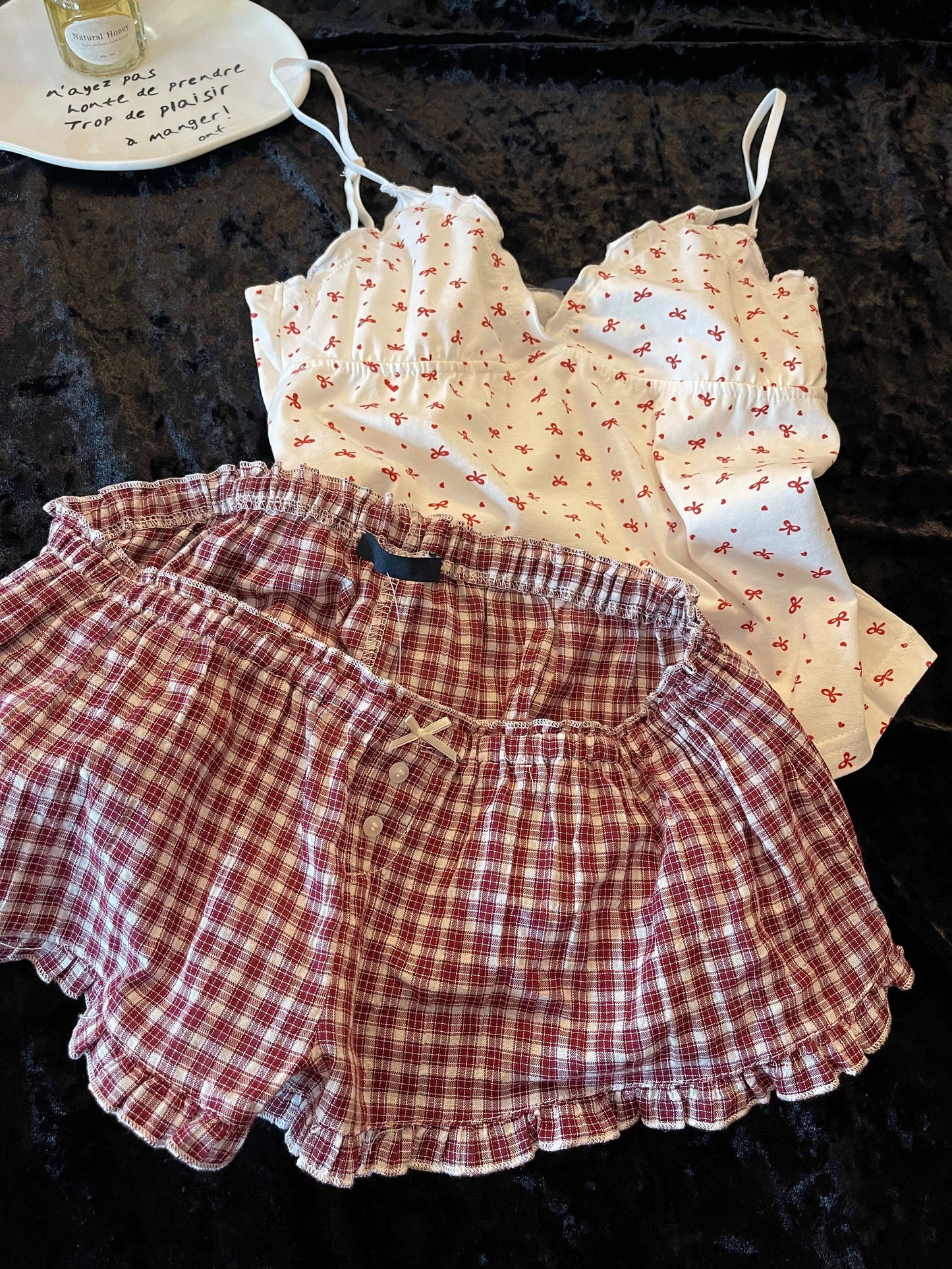Retro Polka Dot Lace Cami & Shorts Pajama Set
