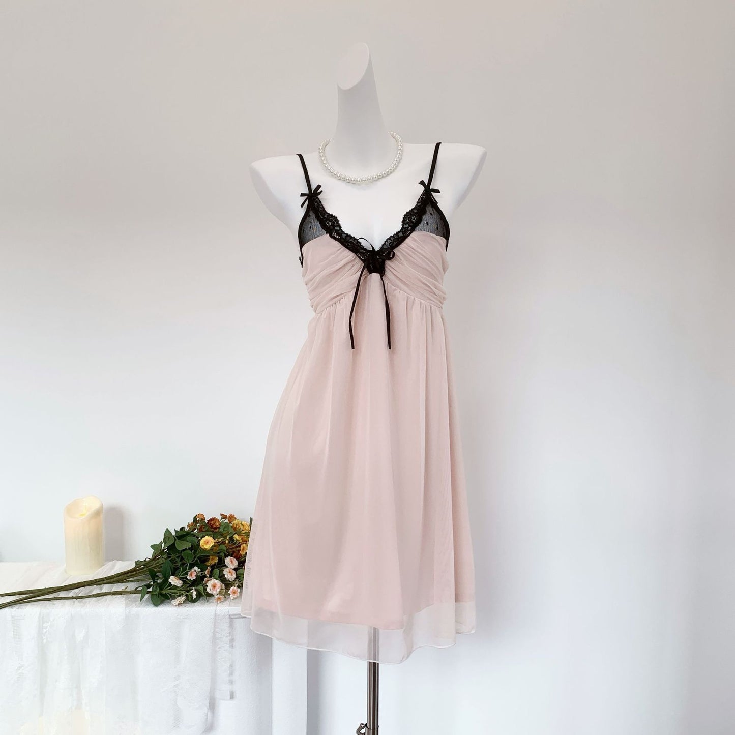 Sweet Fairy Lace Mesh Nightgown - Soft Cotton Blend Sleepwear