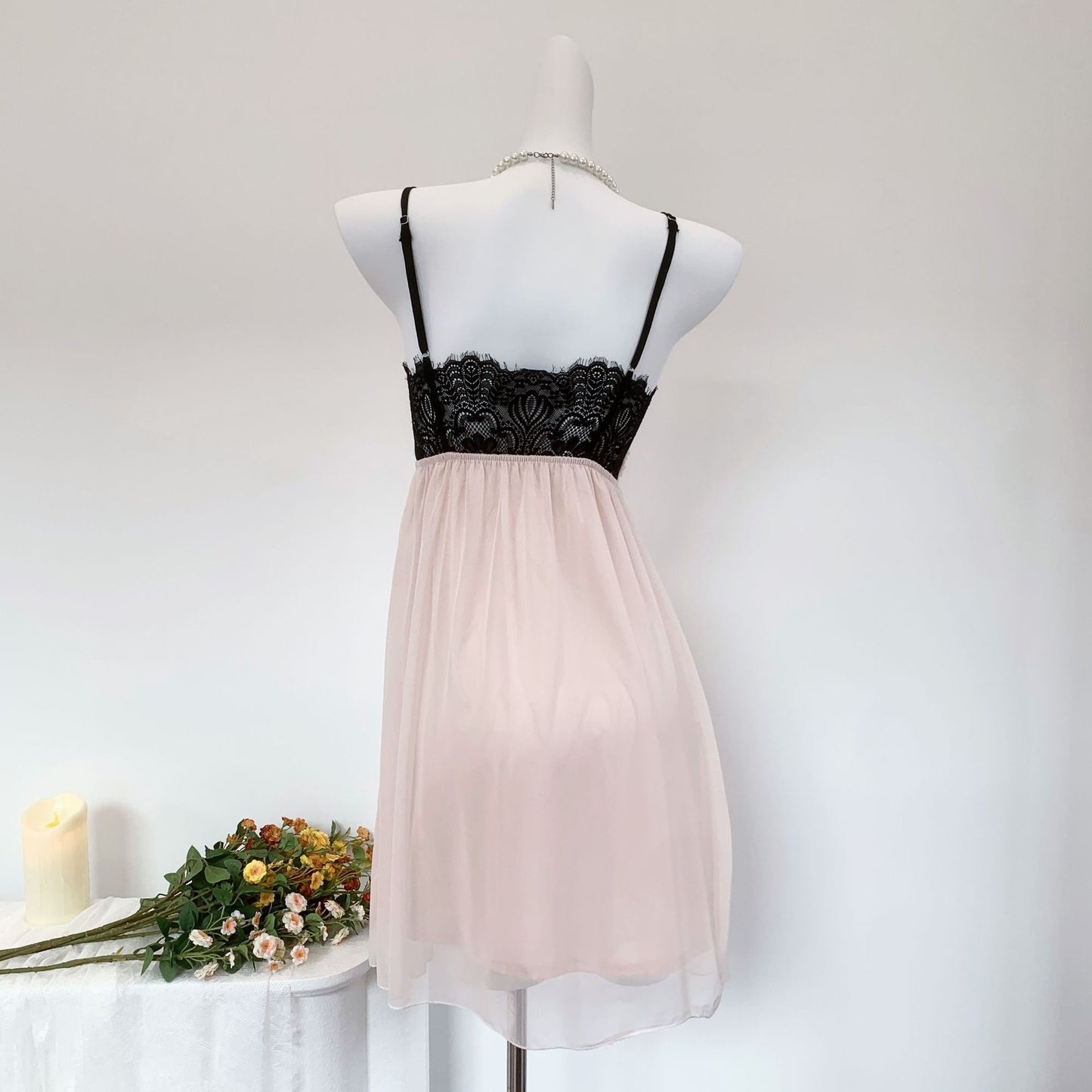 Sweet Fairy Lace Mesh Nightgown - Soft Cotton Blend Sleepwear
