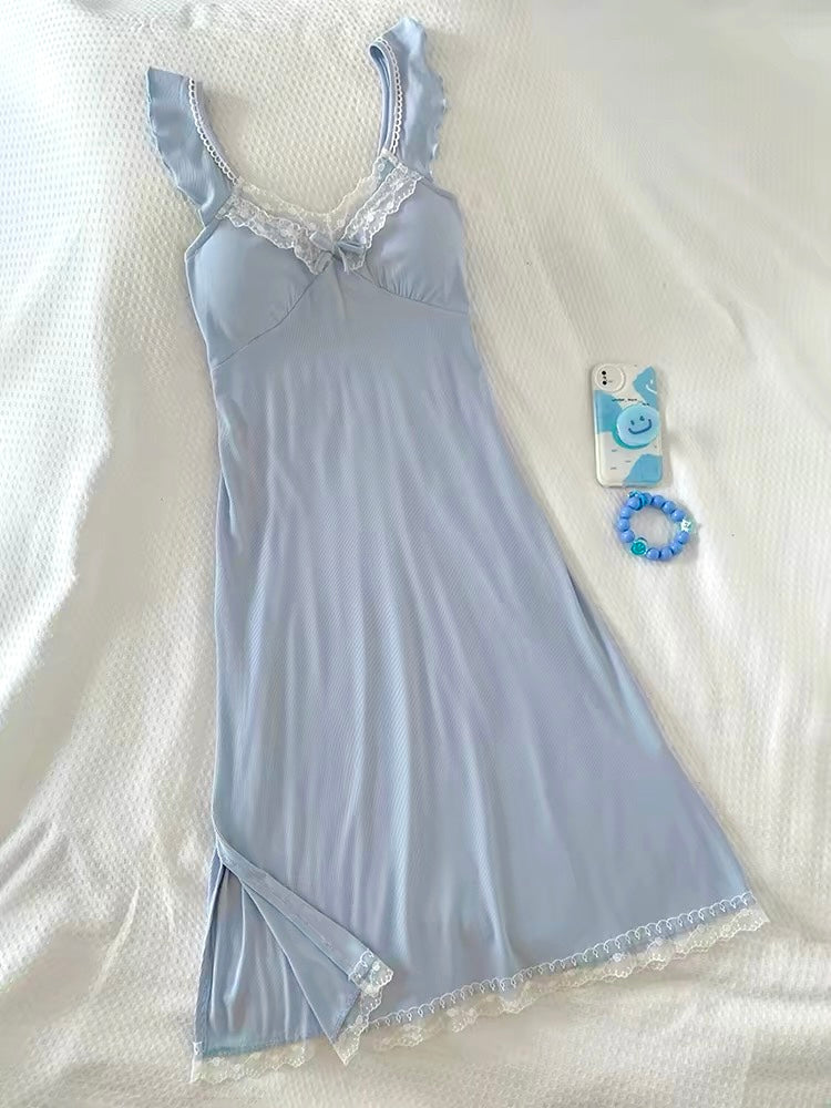 Ultra-Soft Modal Cotton Nightgown - Elegant Lace Trim Sleep Dress