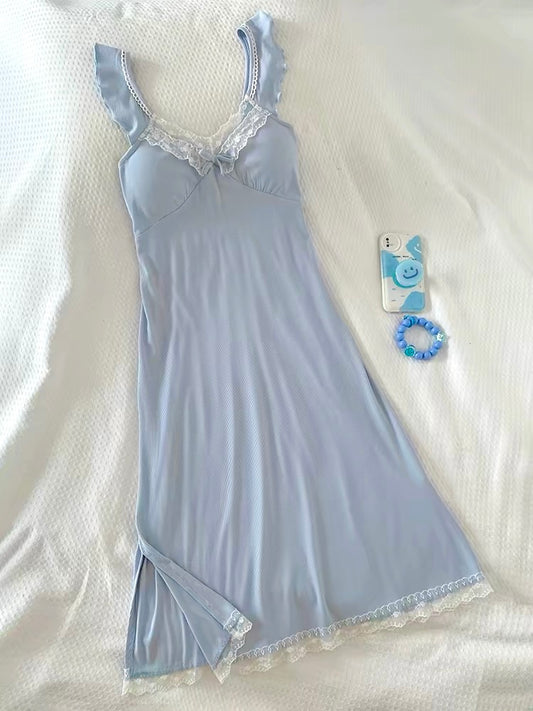Ultra-Soft Modal Cotton Nightgown - Elegant Lace Trim Sleep Dress