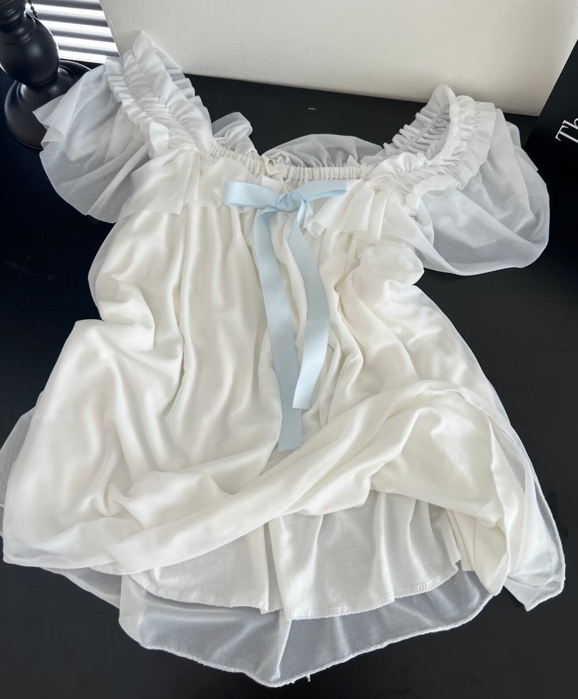 White Ruffle Chiffon Lounge Set – Romantic Princess Style Homewear