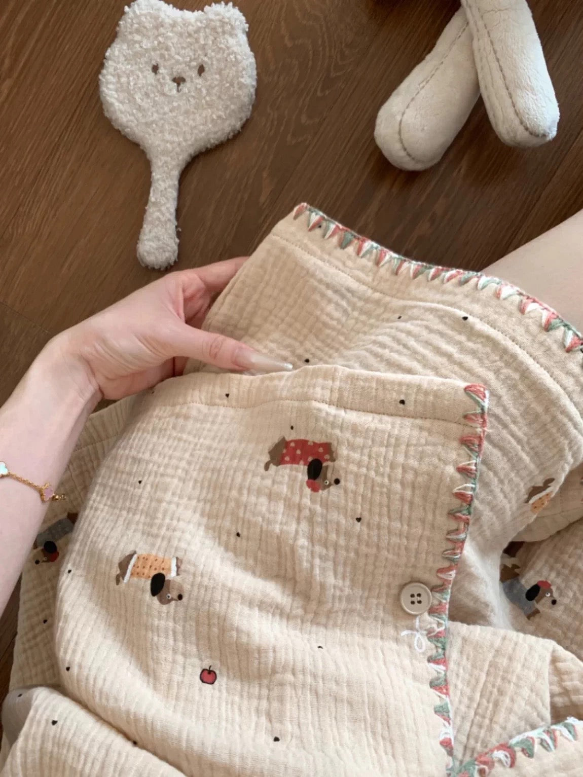 Little Dogs Loungewear Set – Soft Washed Cotton Gauze (Short Sleeve & Shorts)