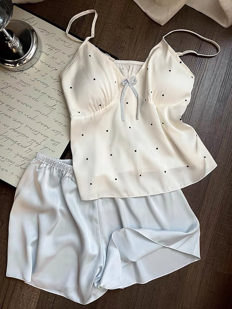 Ice Silk Polka Dot Pajama Set – Women’s Summer Cami & Shorts Sleepwear