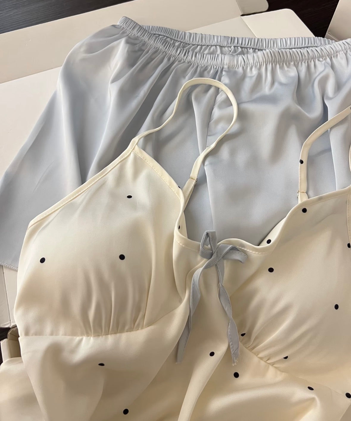 Ice Silk Polka Dot Pajama Set – Women’s Summer Cami & Shorts Sleepwear