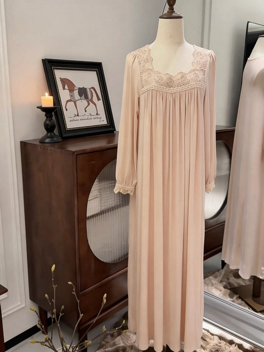 Women’s Modal Lace Nightgown – Soft Breathable Long Sleeve Sleep Dress