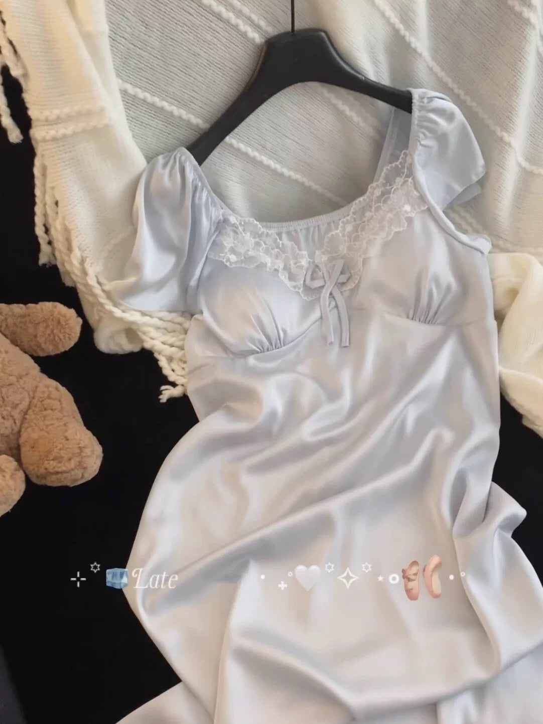 French Lace Ice Silk Nightdress – Soft Girl Summer Lounge Dress