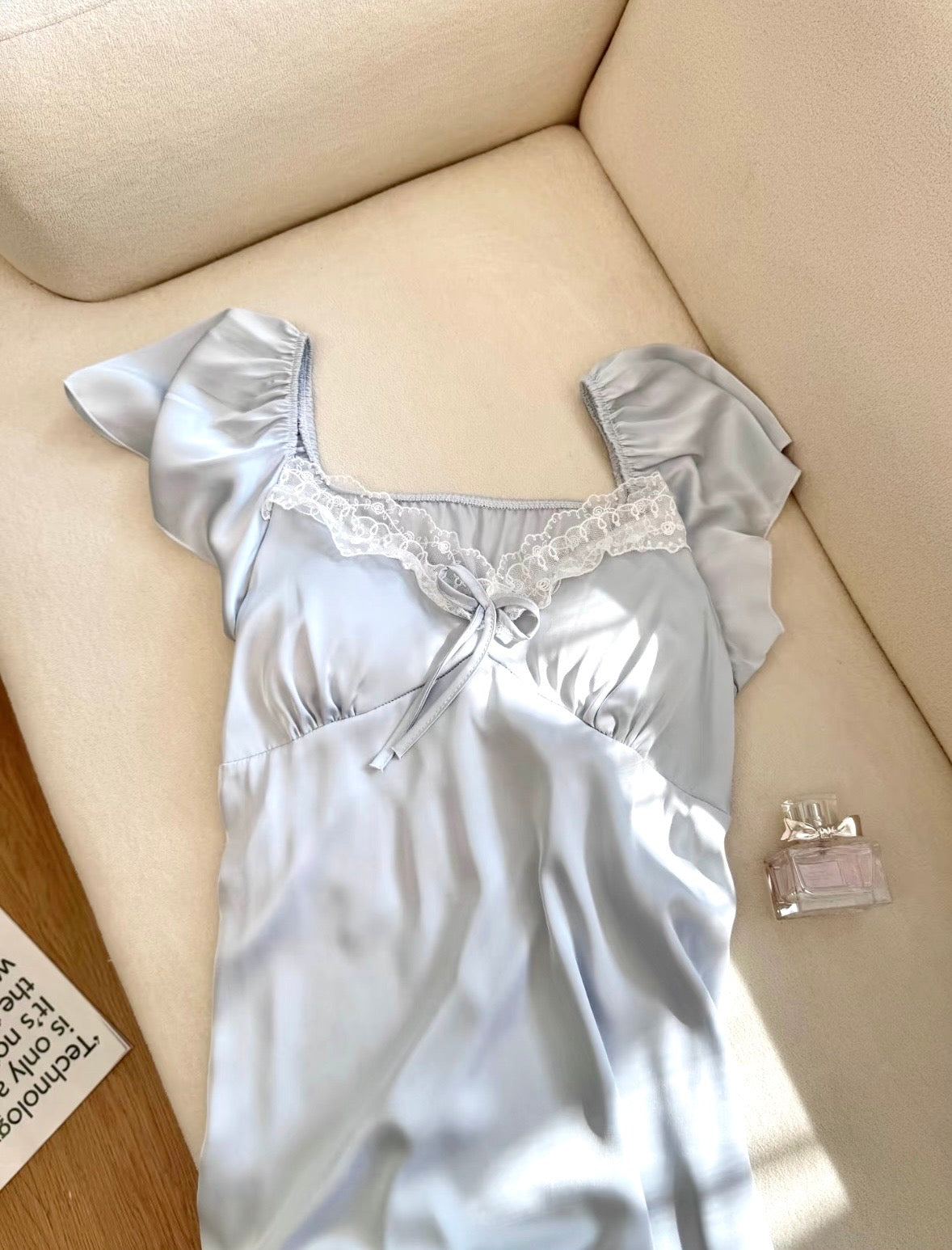 French Lace Ice Silk Nightdress – Soft Girl Summer Lounge Dress