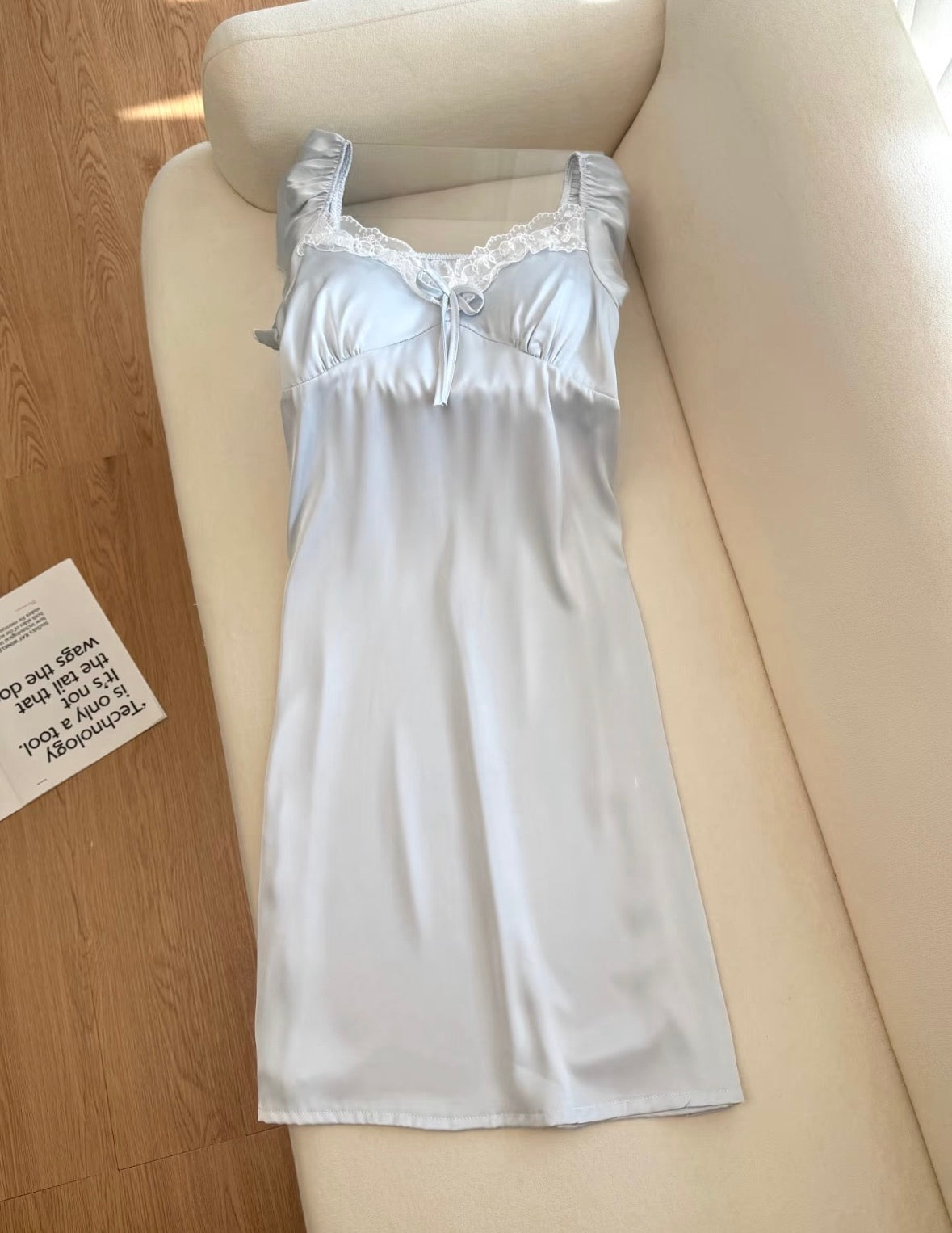 French Lace Ice Silk Nightdress – Soft Girl Summer Lounge Dress