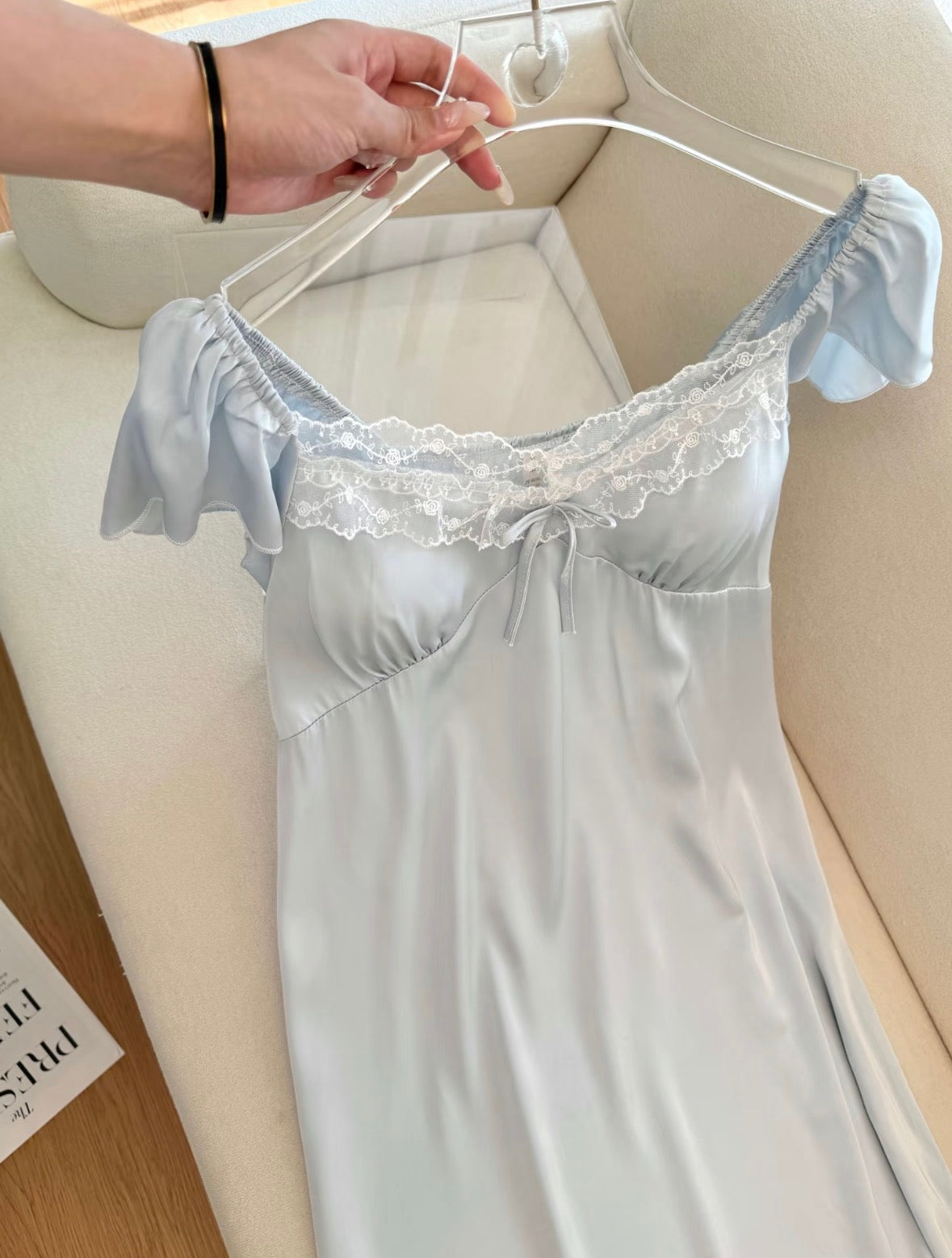 French Lace Ice Silk Nightdress – Soft Girl Summer Lounge Dress