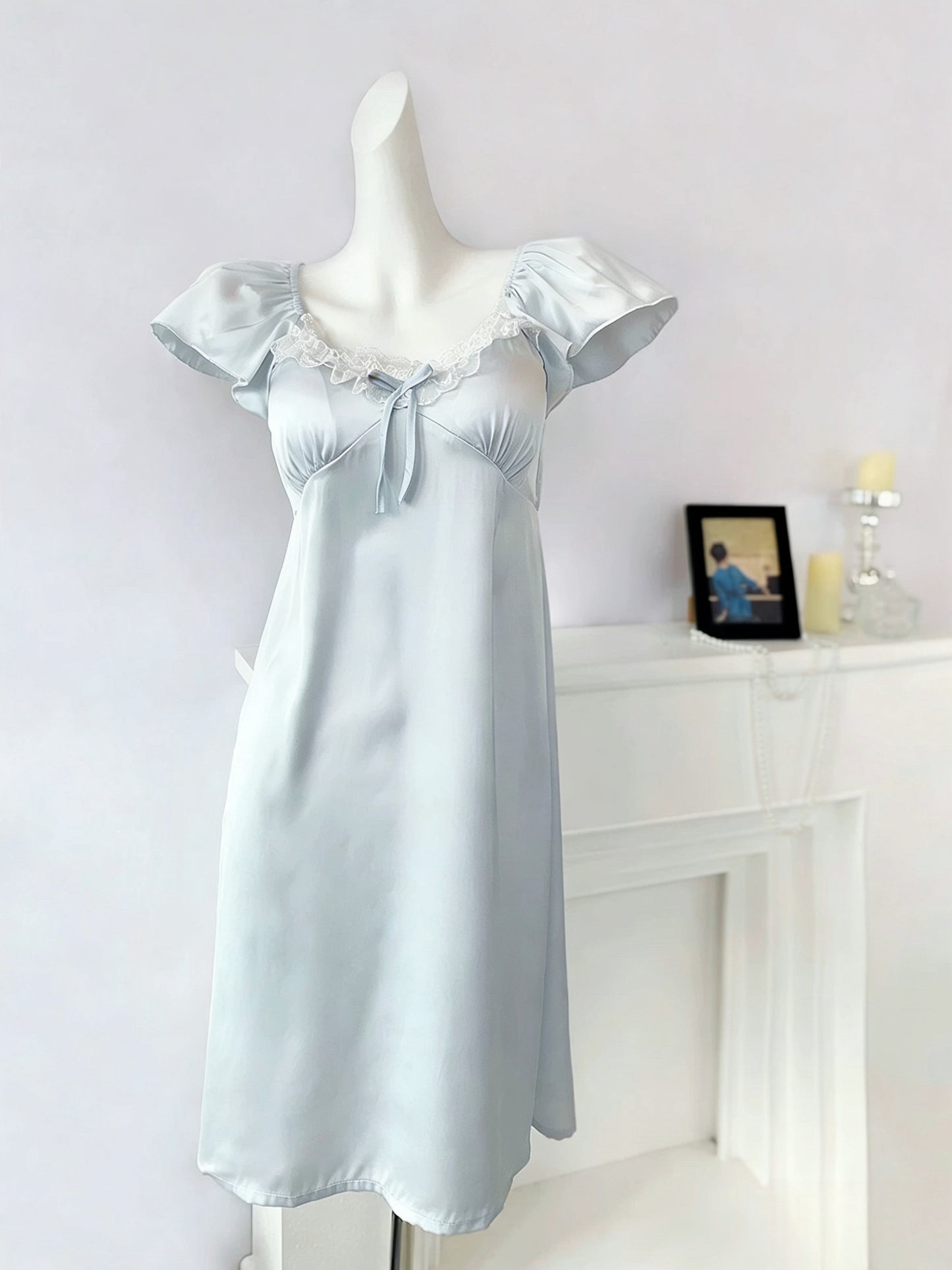 French Lace Ice Silk Nightdress – Soft Girl Summer Lounge Dress